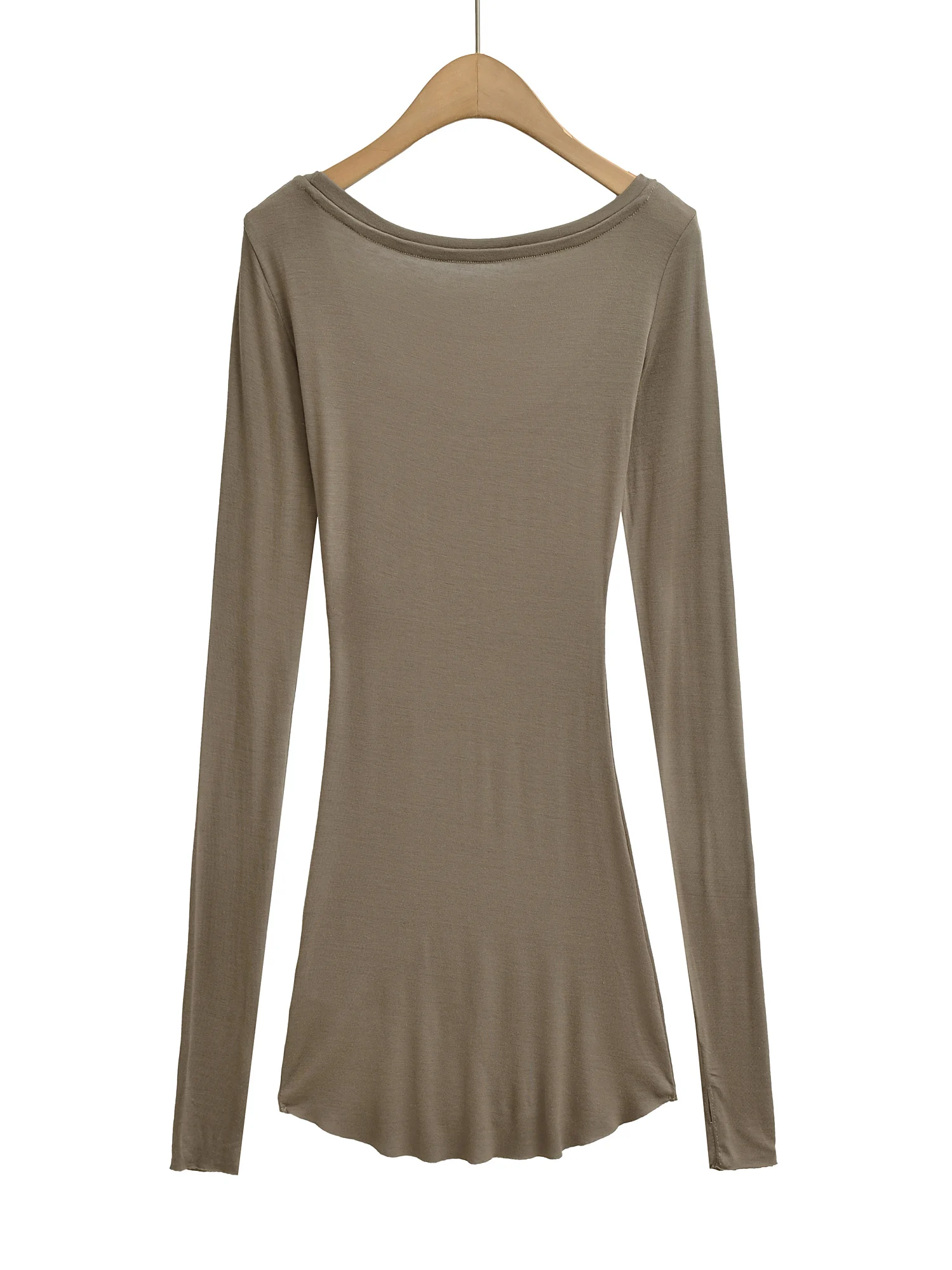 Slim Fit Lange Sve T-shirt Dames Halflange Lage Ne Strakke Top Winderig Pittig Meisje Sexy Grote U-ne Lange Sve T-shirt