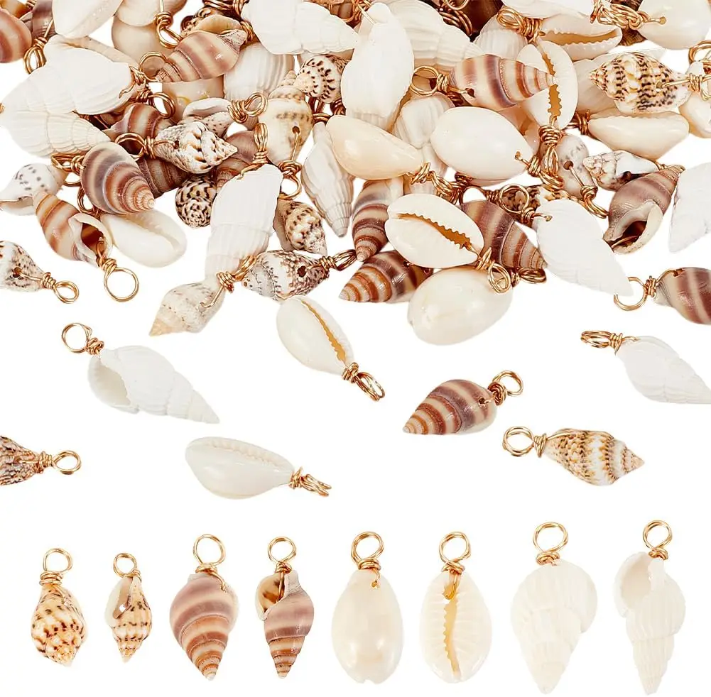

PandaHall 100pcs 4 Styles Natural Shell Charms Pendants Seashell Charms Link for Necklace Bracelet Jewelry Making Conch Shell Co