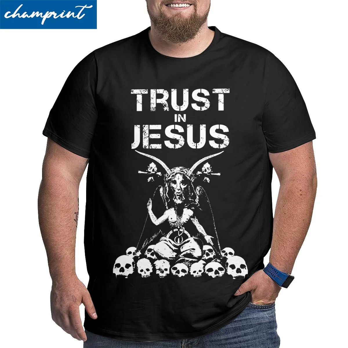 Men's T-Shirts Trust In Jesus 666 Devil Pentagram Occult Fun Cotton Big Tall Tees O Neck Clothes Plus Size 4XL 5XL 6XL T Shirt