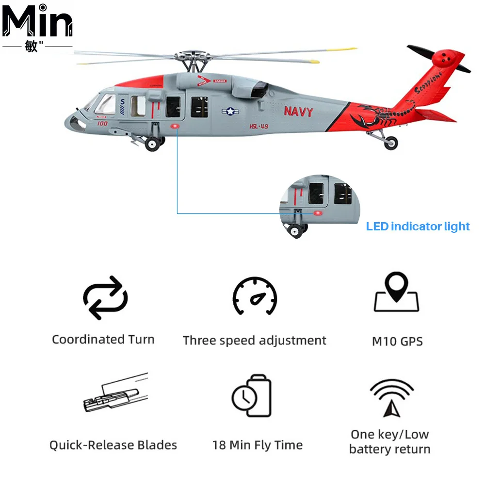 FLYWING 470 Size MH-60R Seahawk Scale RC With LED Light ACE Flight Control RC for Hobby Adults