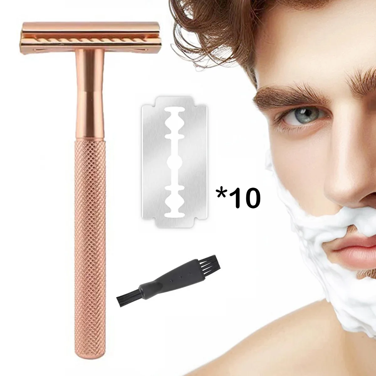 Maquinilla de Afeitar de Seguridad con Mango Pesado para Hombres, de Una Sola Cuchilla, con 10 Recambios de Cuchillas de Doble Filo para un Afeitado Suave