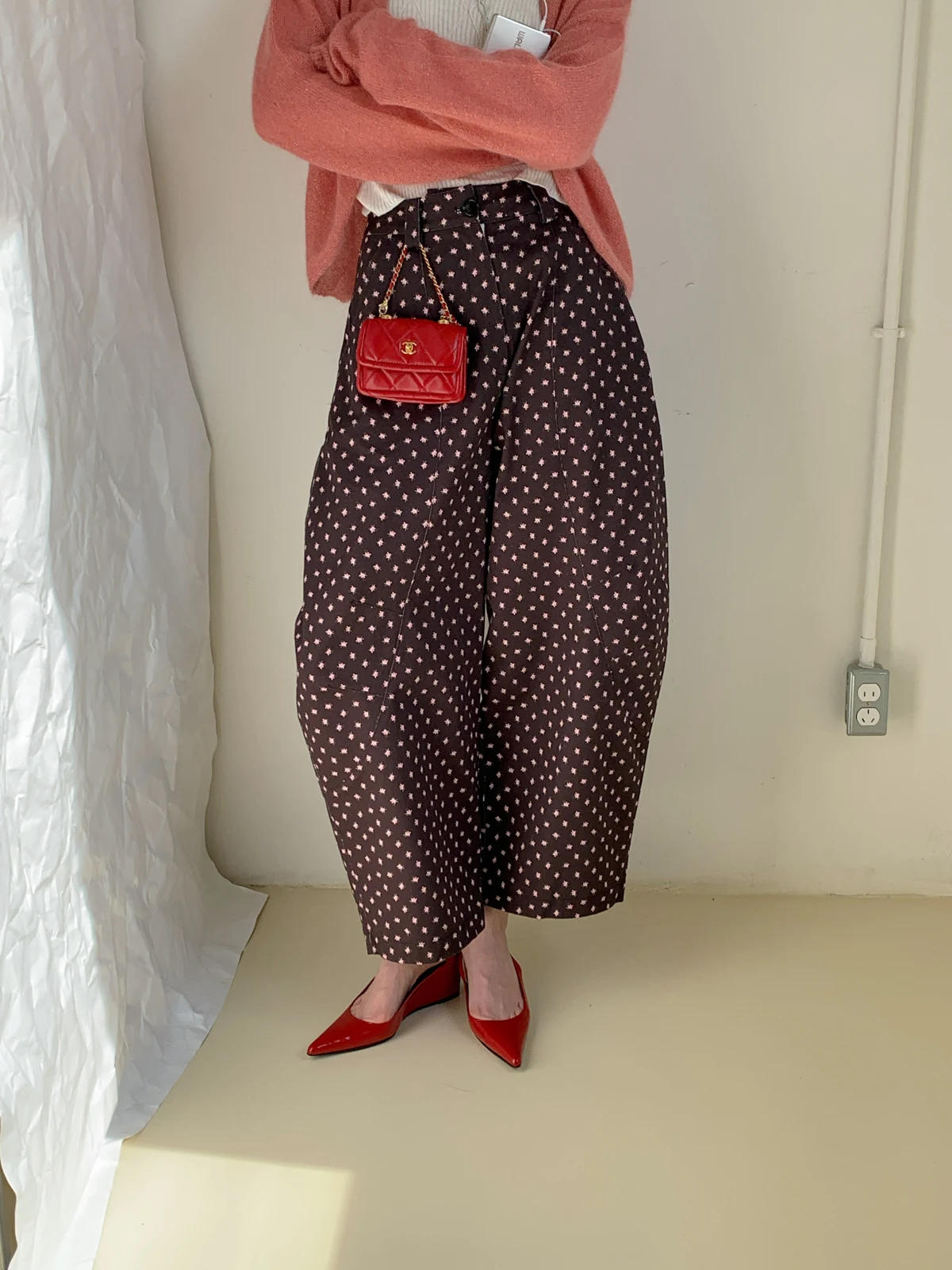 

TZCO Autumn 25 Floral Print Balloon Pants High Waist Cotton Denim 3D Tailoring Casual Trousers for Women Loose Fit Lantern Sle