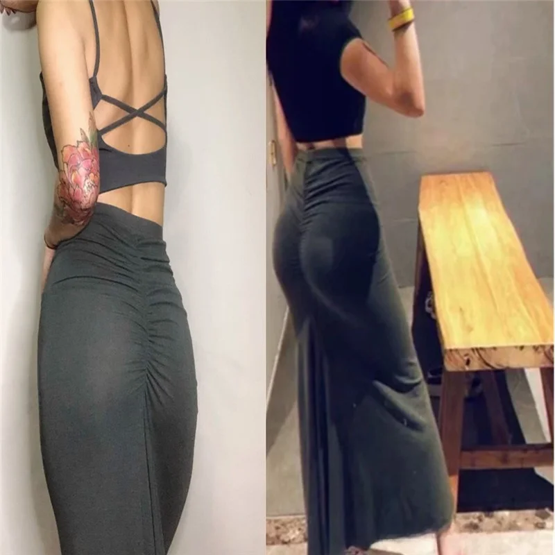 Street Sle hoge taille lange rok dunne elastische taille voorkant Ba geplooid f Body lange Dr voor dames herfstseizoen