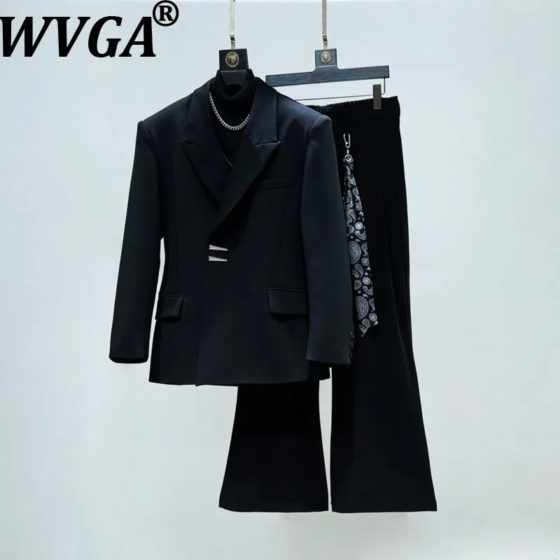 WVGA Spring Autumn New Men Tide Product Metal Buckle Shoulder Padded Blazer Niche Casual Scarf Suit Pants Two Pieces Sets W18953