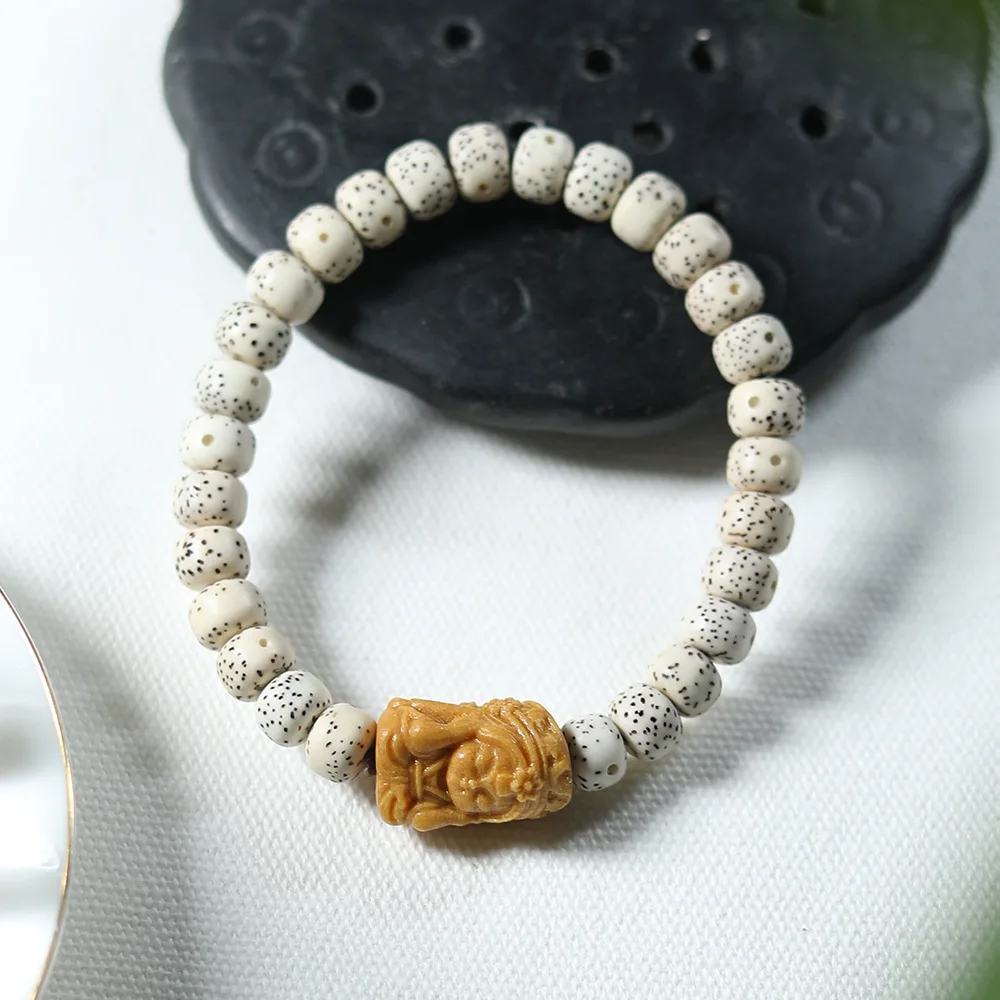 

Moon Star Bodhi Barrel Bead Bracelet with Fox Fairy Accessories: Women's Sandalwood Buddha Bead Jewelry Gift