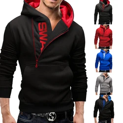 Zipper Hooded Sweatshirt for Men Autumn Winter Fashion Casual Sports Tops Male Long Sleeve Solid Color Pullover Streetwear