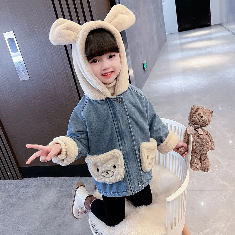 Girls Coat Jacket Cotton Outwear Windproof 2023 Hairy Warm Thicken Velvet Winter Plus Size Children\'s Clothing