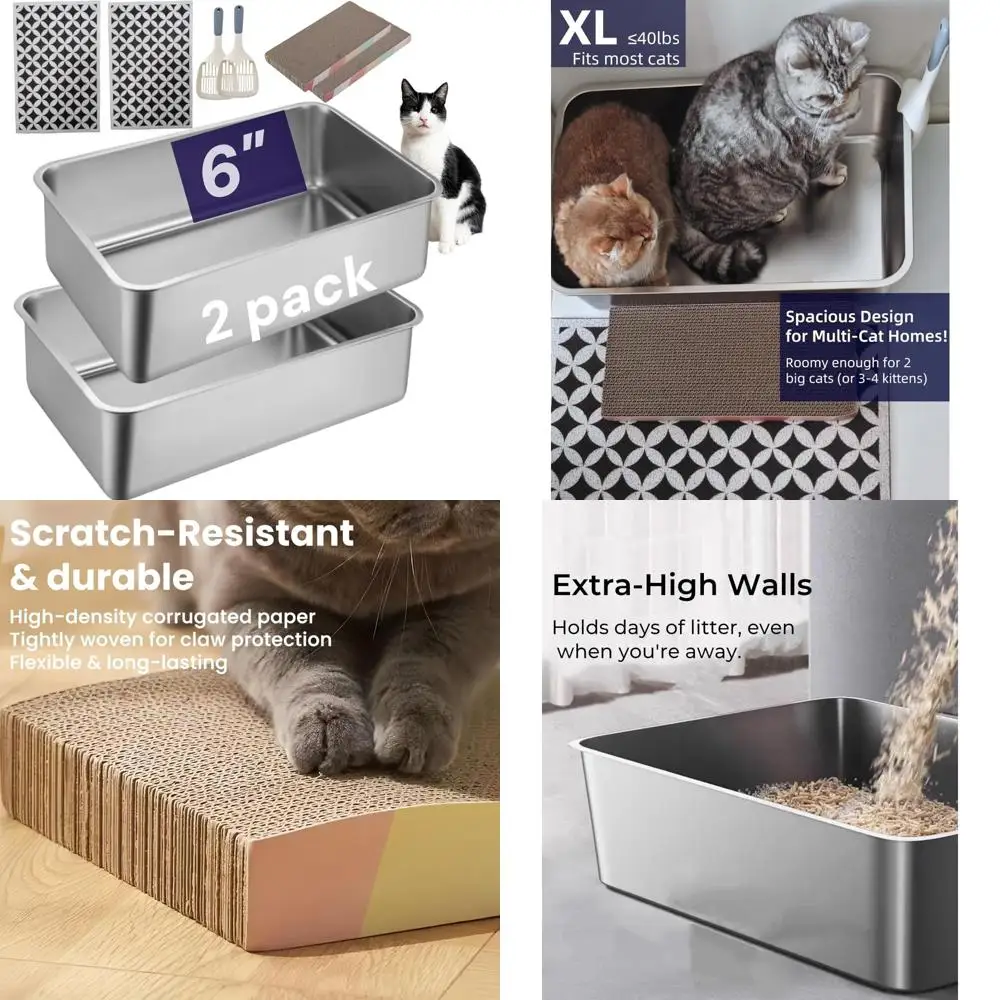 

Stainless Steel Cat Litter Box with High Sides - Large Indoor Metal Pan, Odor-Resistant Pet Toilet for Easy Cleanup