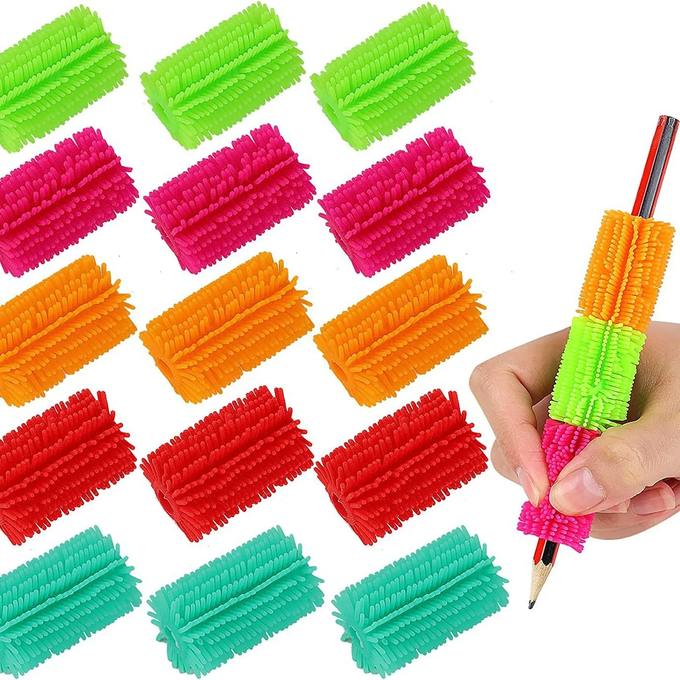 

Soft Colourful Fingers SqueezeToy Pencil Pen Holder Children Writing Learning Tool Stationery Aid Grip Posture Correction Device