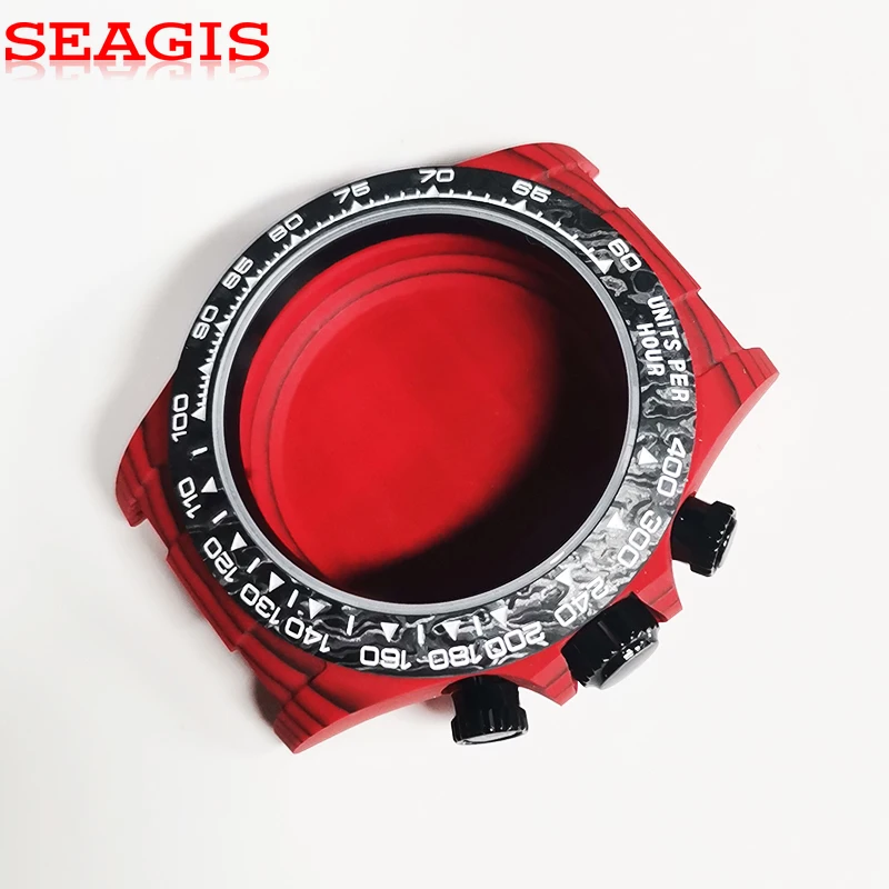 

SEAGIS 38mm Carbon Fiber Case For Daytona fit 4130 Movement Sapphire Glass Multi-functional Red Watch Case