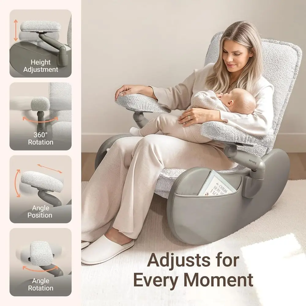 Upholstered Rocking Chair with Ottoman, Nursing Glider for Comfortable Breastfeeding, Removable Cover, Ideal for Living and Bedr