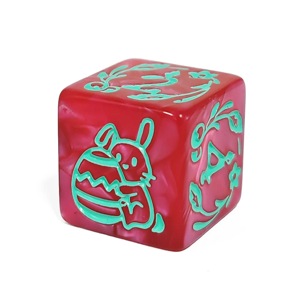 7Pcs Ruby Red Marbled Bunny Polyhedral Dice, Acrylic D&D Dice, Easter Holiday Gift Dice for MTG Tabletop Roleplaying Games