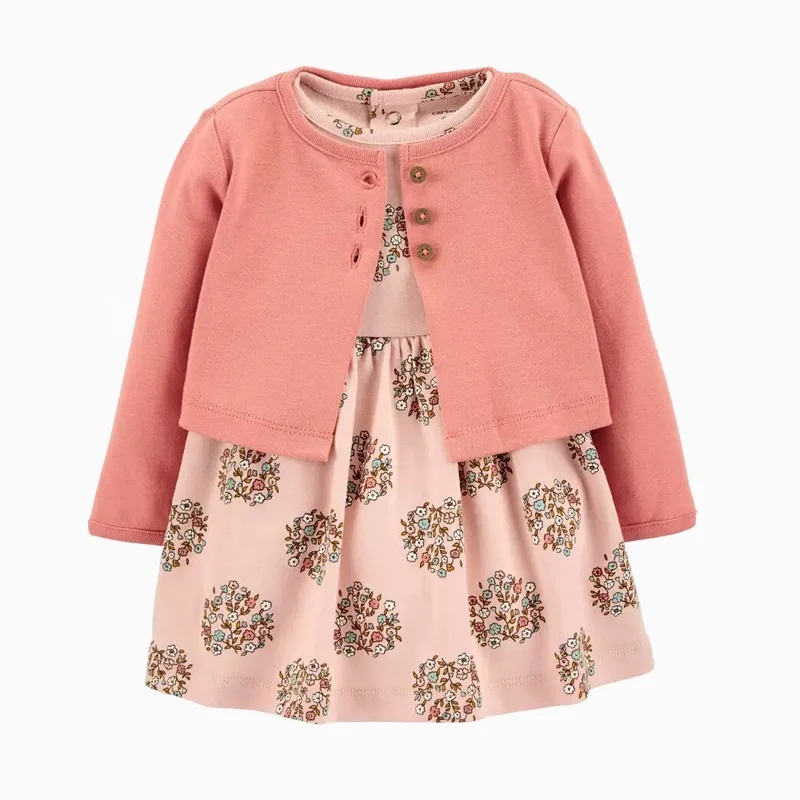 Conjuntos de ropa para niña pequeña, pelele y abrigo de algodón para recién nacido, vestido + Tops, 2 piezas, 0-24 meses, primavera y otoño