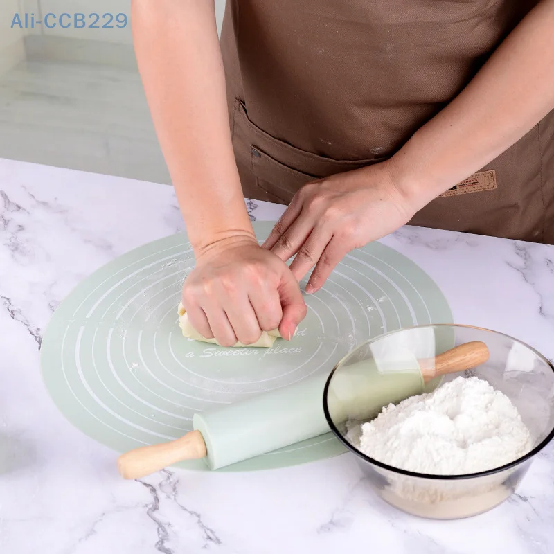 Silicone Dough Mat And Non-stick Rolling Pins Set Kneading Pad Anti-Slip Pastry Boards For Pizza Pastry Bread Baking Tools