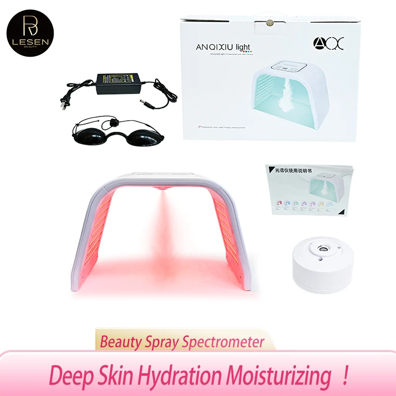 Machine à photons LED 7 couleurs avec CharacterSpray, hydratant pour la peau, masque pour le visage et le corps, salon, spa, usage domestique, soins de la peau contre l'acné