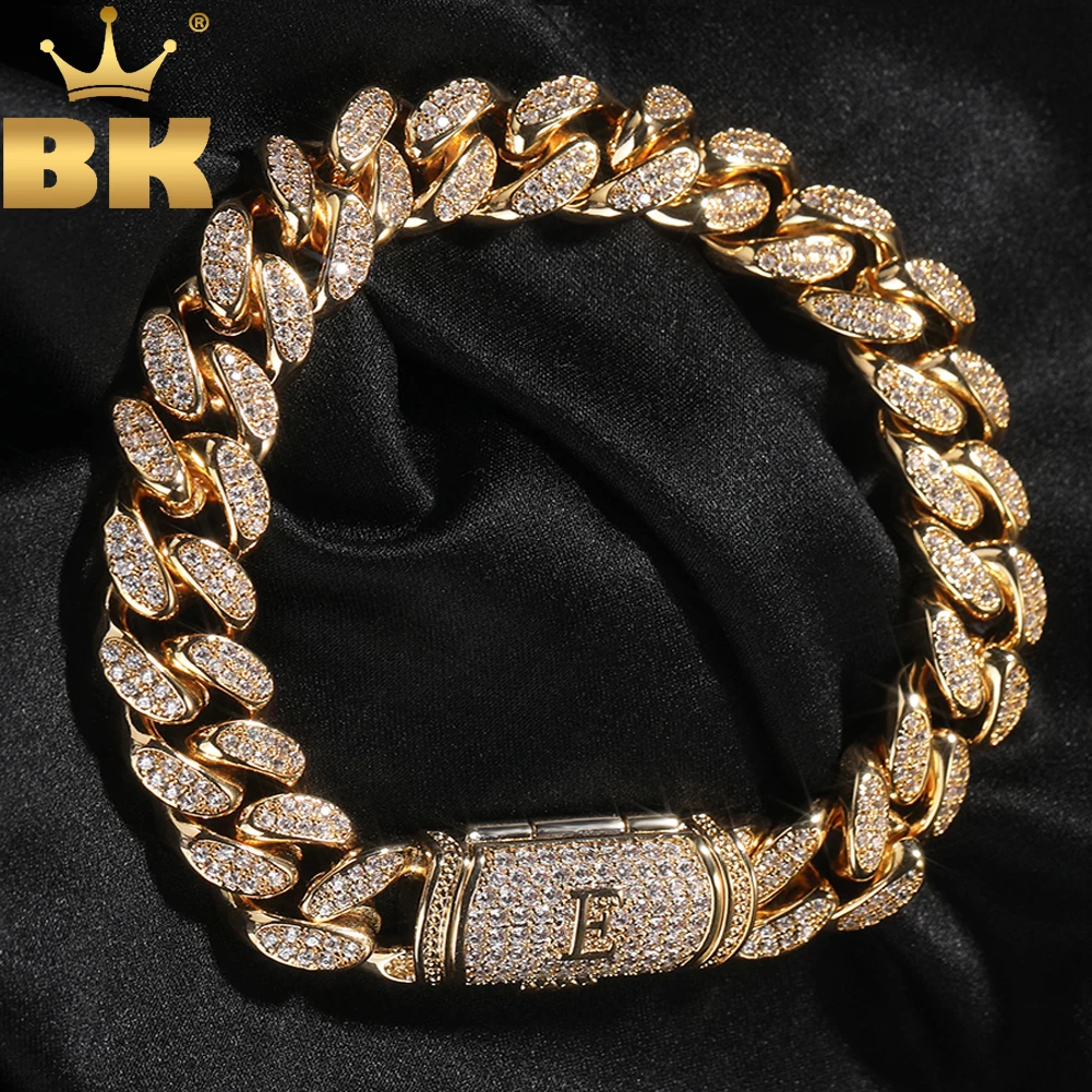 THE BLING KING Custom Bail Initial Letter A-Z 12mm Miami Cuban Chain Iced Out 5A Cubic Zirconia Charm Necklace Hiphop Jewelry