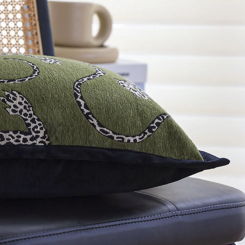 Green Tapestry Leopard Cushion Cover