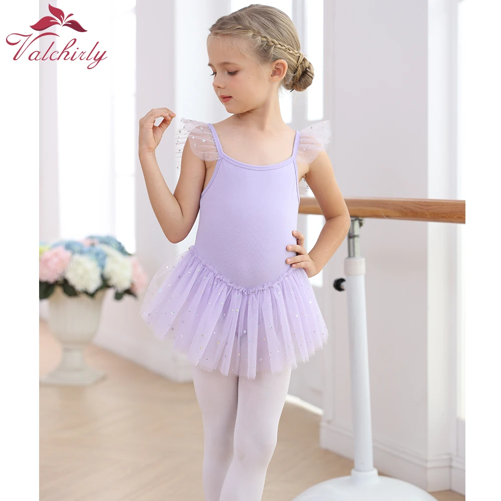 New Ballet Clothes Toddler Kids Girls Tutu Skirts Glitter Dancewear Performance Ballerina Fluttery Sleeves Soft Cotton Pink Dres