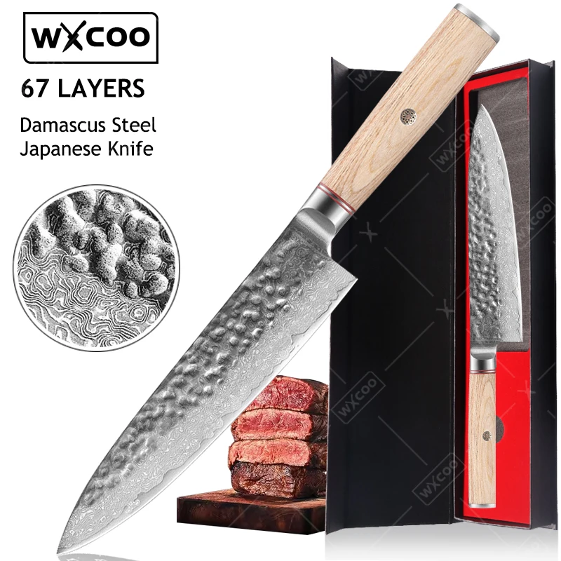 

WXCOO Professional Chef Knife Kitchen Knives 67 Layers Damascus Steel Japanese Hand Forged Chef Cleaver Slicing Kitchen Knife