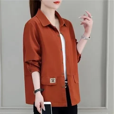 

Пальто из чистого хлопка большого размера с длинными рукавами, женская свободная рубашка с отложным воротником, тонкая верхняя одежда для весны и осени.
