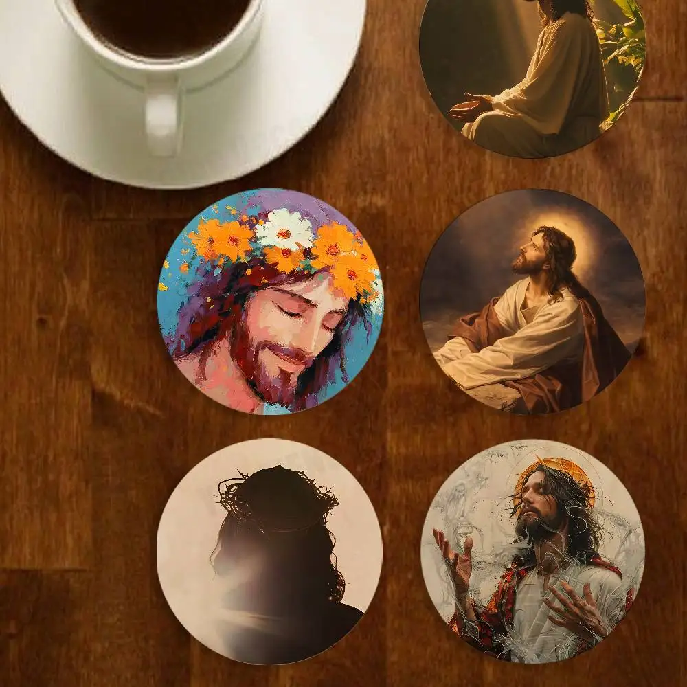 

The God Jesus Art Wood Coaster Mug Tea Coffee Cup Pad Heat Resistant Placemats Tableware Decoration