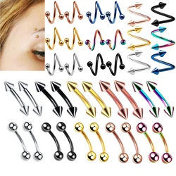 1Pair Gauge 16G Ball Spike Surgical Steel Double Spiral Twister Barbell Earring Ear Cartilage Rings Eyebrow Piercing Jewelry
