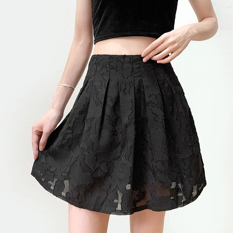 

Slimming High Waist A-Line Skirt Vintage Lace ort Skirt for Women Summer Sle Polyester Blend Stand Fit Pure Color
