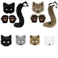 Fox Tail Fox Ears Plus Cute Paw Gloves Cosplay Animation Exhibition Halloween Party Ears and Tail Set Plush Propsfor Halloween
