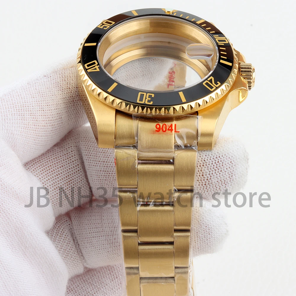 40MM NH35 Gold Watch Case Waterproof Solid Oyster Bracelet For SUB GMT NH34 NH35 NH36 Movement 28.5mm Dial Watch Accessories