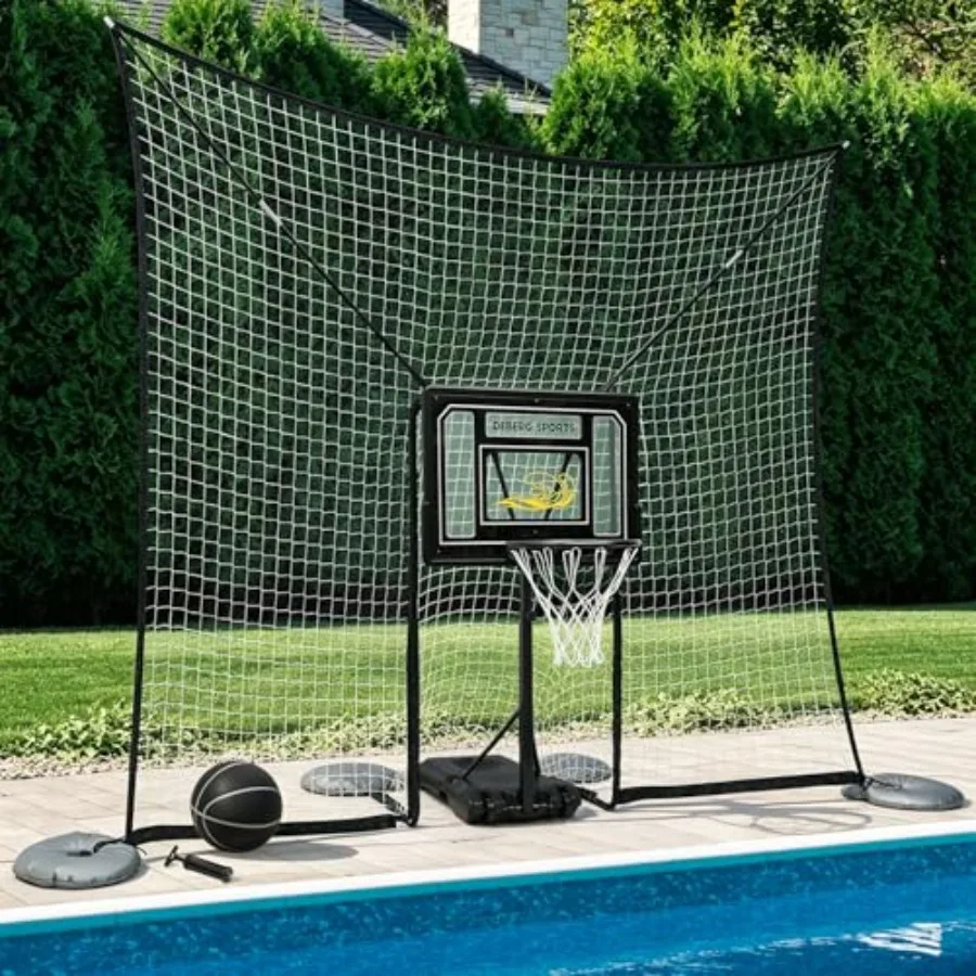 

Pool Basketball Hoop with 10x8 FT Ball Backstop, Height Adjustable Poolside Goal Set, Fillable Base, Includes Ball Pump Rust-Re