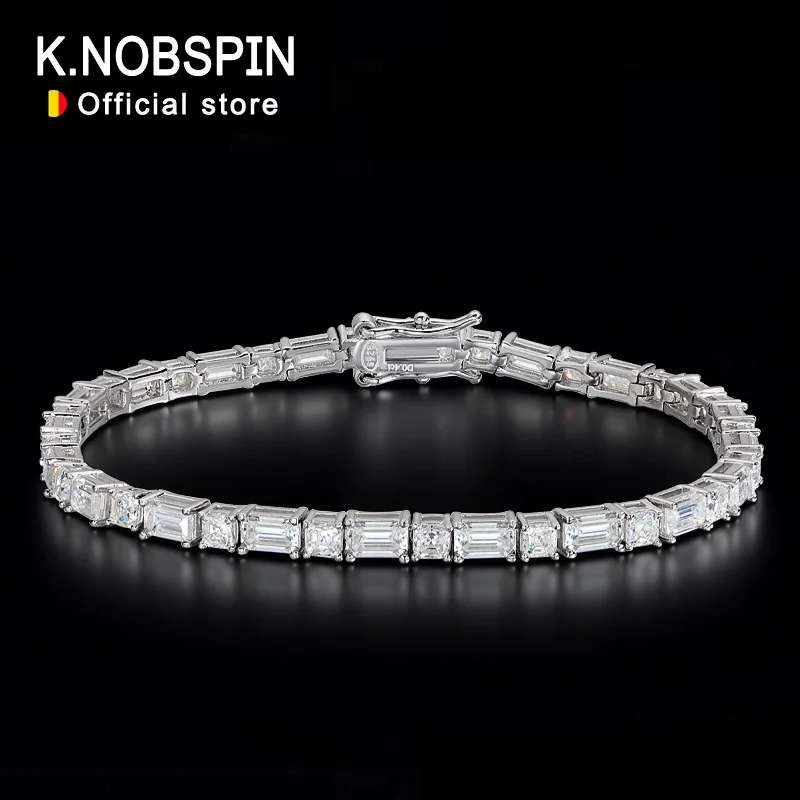 

KNOBSPIN Emerald/Ascher Cut Moissanite Tennis Bracelet s925 Sterling Silver Plated White Gold with GRA Bracelets for Women Man