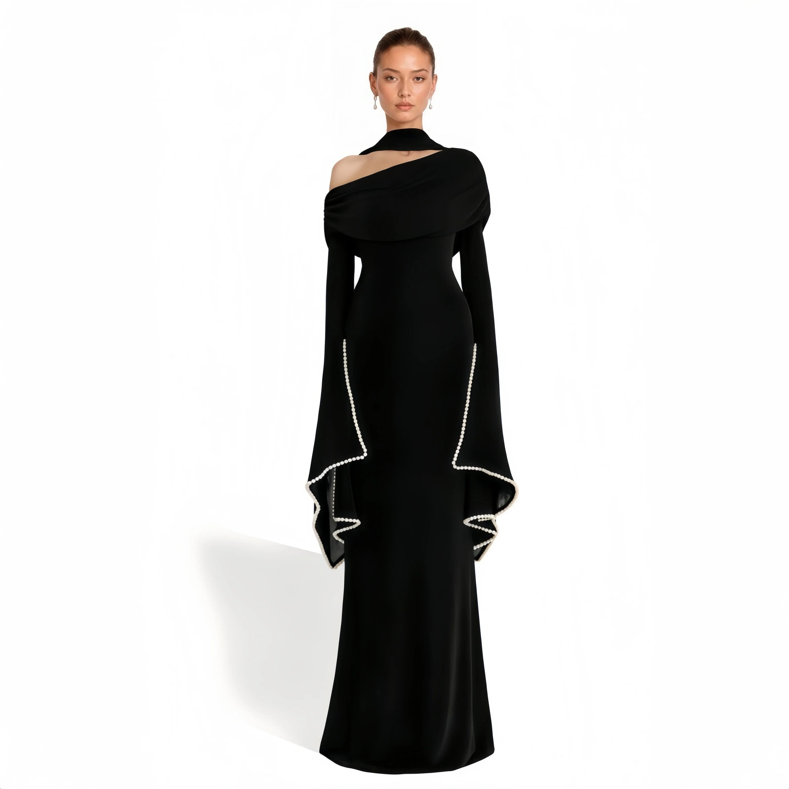 Danni Elegant Dress Embroidered Flares Flare Sleeve Pleated Muffler Women's Evening Party Dresses 2026 Auttum New Fashion Custom