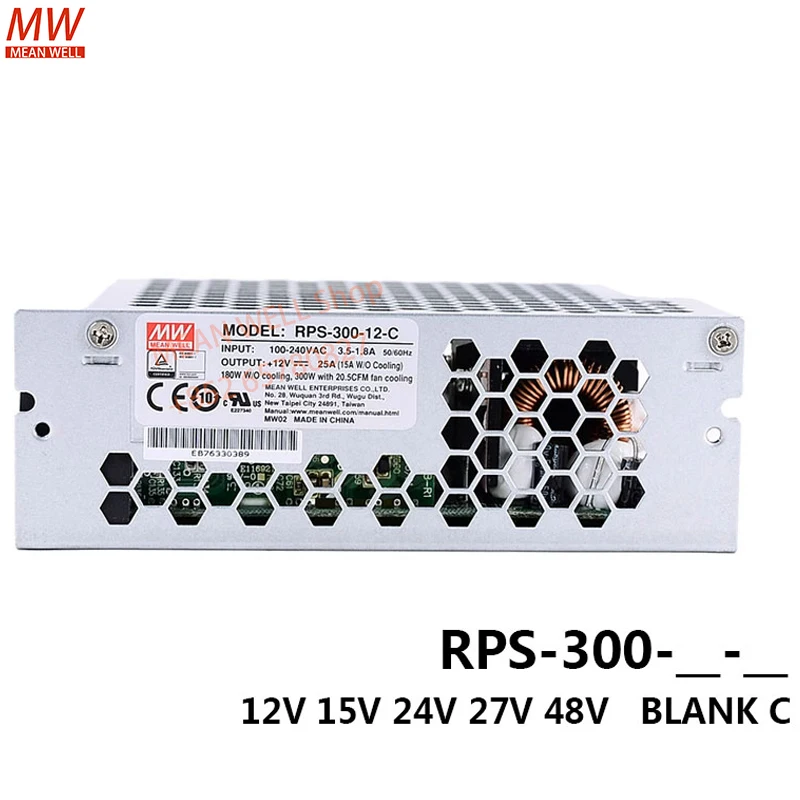 MEAN WELL 300W Reliable Green Power Supply RPS-300-12 RPS-300-15 RPS-300-24 RPS-300-27 RPS-300-48 RPS-300-12-C RPS-300-24-C