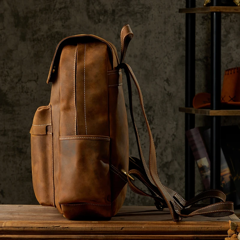 Borsa da scuola Vintage in vera pelle fatta a mano da uomo zaino da viaggio Casual all'aperto zaino da ufficio in pelle di vacchetta zaino da lavoro