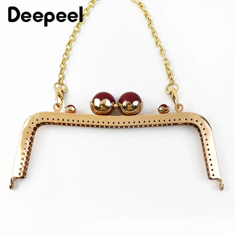 1/2/3/5Pcs 20cm Metal Bag Handle Retro Pearl Kiss Clasp Lock Buckle Purse Frame DIY Sewing Handbag Brackets Hardware Accessories