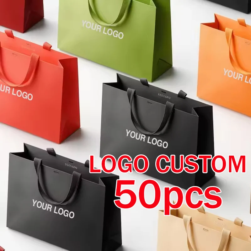 

50 шт. Оптовые подарочные пакеты с ручками, с возможностью нанесения логотипа, для бутиков, 32x28x11 см