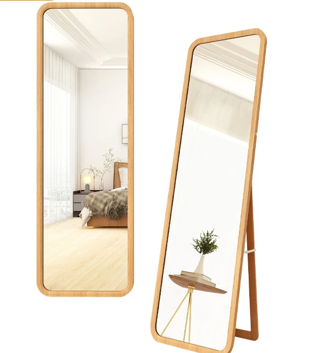 Nordic solid wood dressing  living room mirror, household full body mirror, wall mounted, floor to ceiling dual-purpose