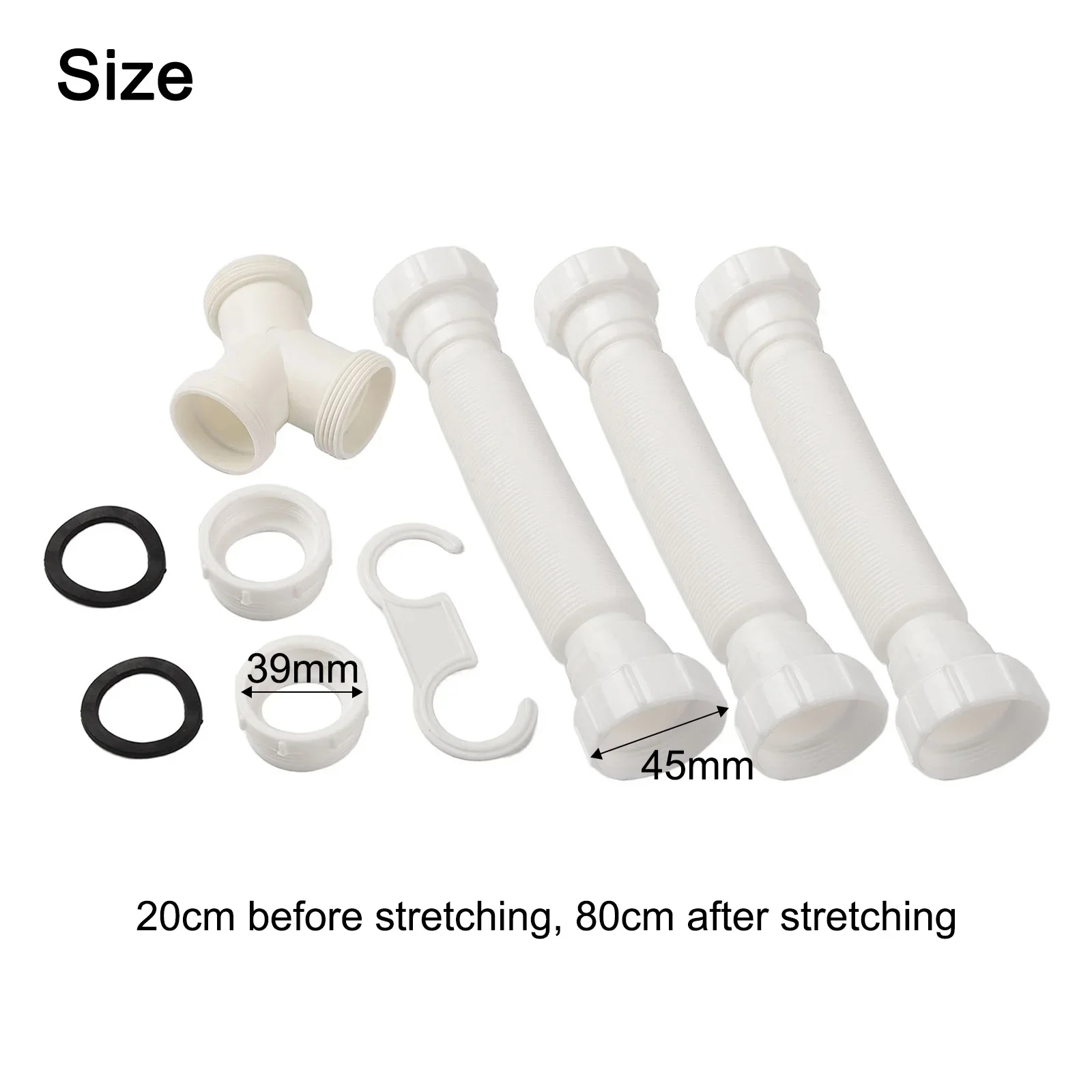 80cm After Stretching Adjustable Sink Drain Compatible With G1-1 2 Pipes G1-1 2 Compatible Space Efficient Design
