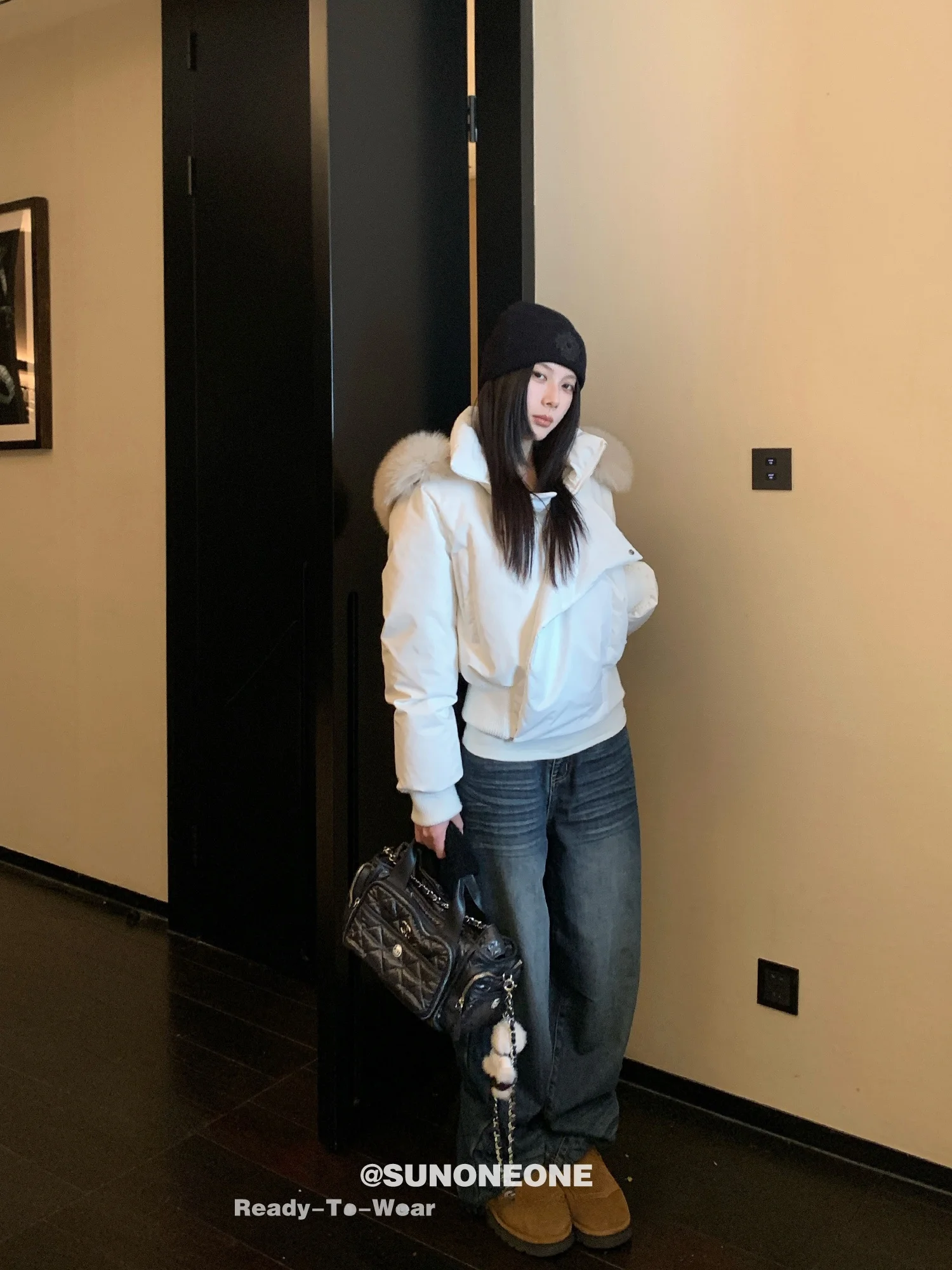 

Women's Thiened ort down Jaet Fur Collar Hooded Coat Warm Commute Sle Korean Version Slim Fit Polyester Fiber