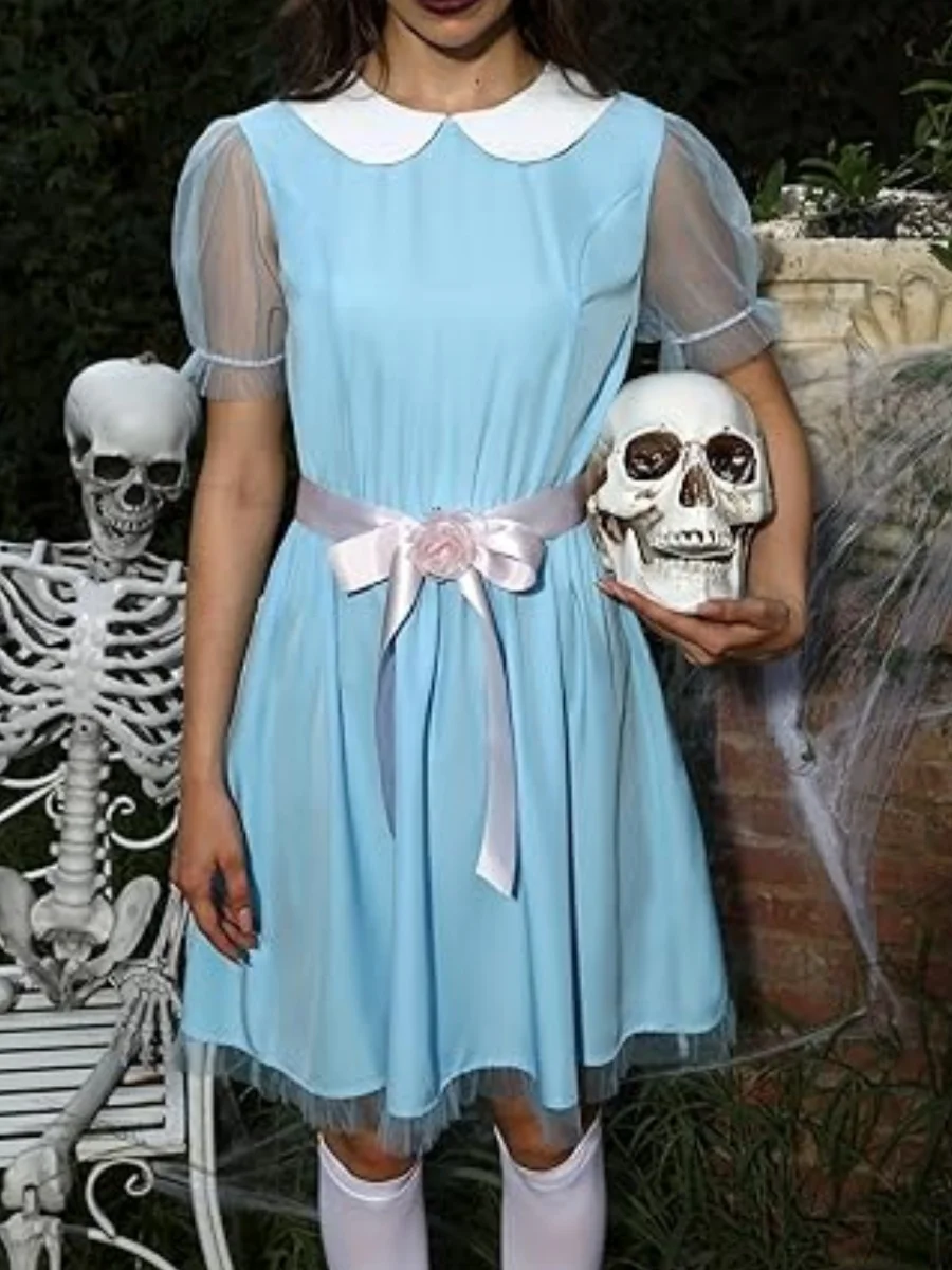 Halloween Creepy Grady Twins Costume for Women Blue Babydoll Dress Cosplay Costume  Halloween Fancy Dress Y2k Streetwear - AliExpress 200000345