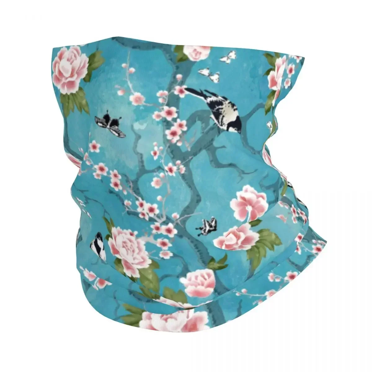 

Chinoiserie Birds Floral Pattern Bandana Neck Gaiter for Cycling Wrap Scarf Peony Sakura Flowers Cherry Blossom Balaclava Warmer