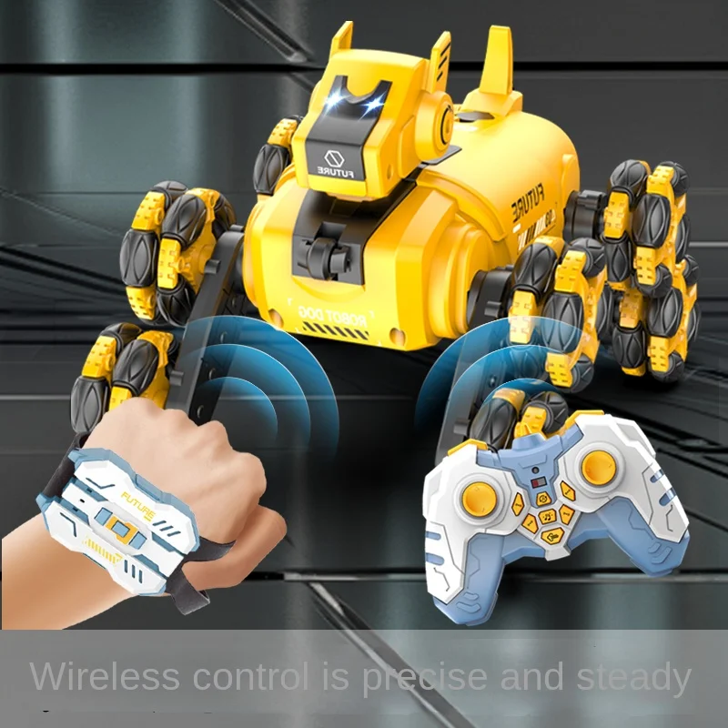 

RC Robot Spray Dog Lights Music Dual Remote Control Intelligent Stunt Mechanical Dog 360 Drift Rotation Children Toys Boys Gifts
