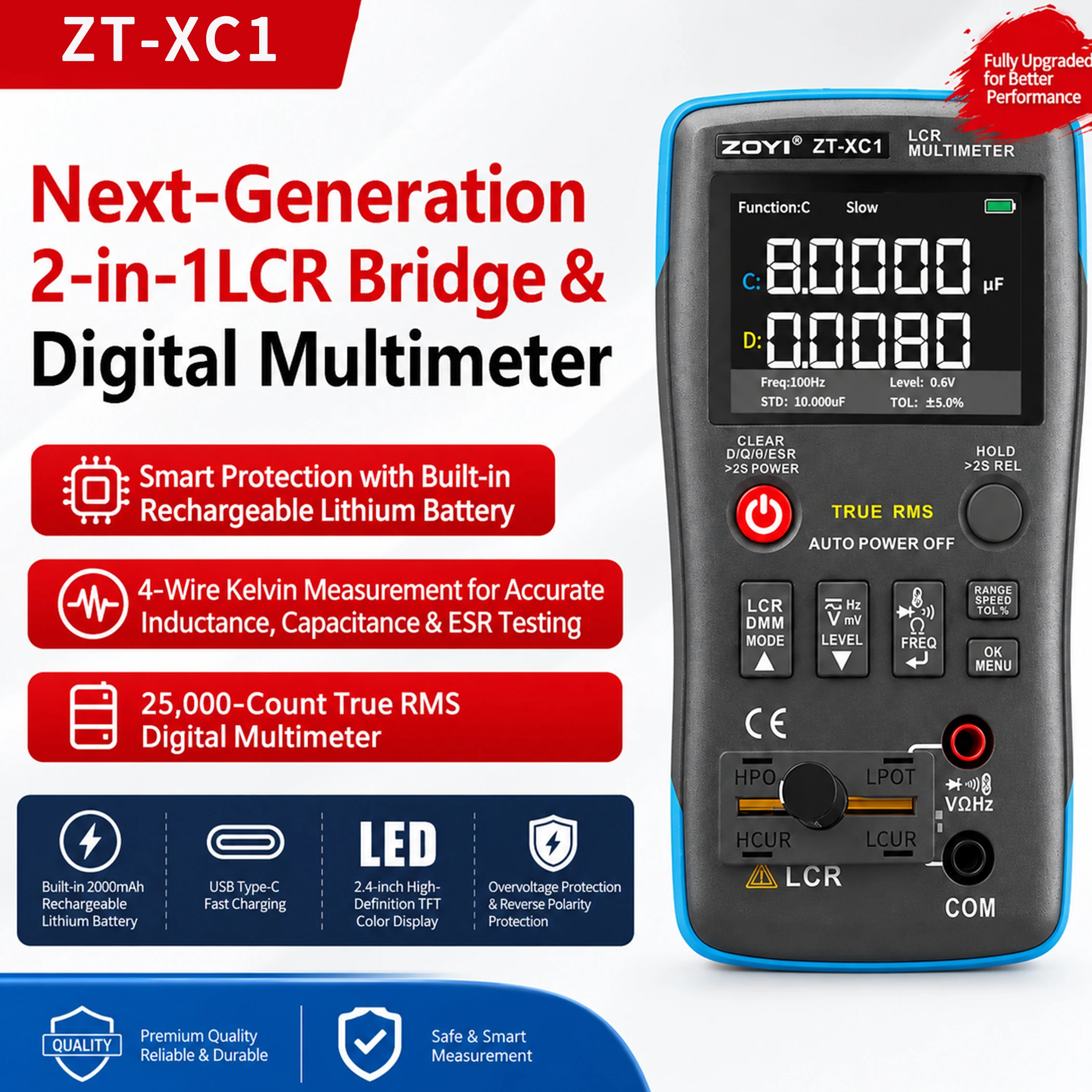 ZOYI XC1 New Generation LCR Bridge Multimeter Precision Measurement Voltage Resistance Diode for Electrician Repair