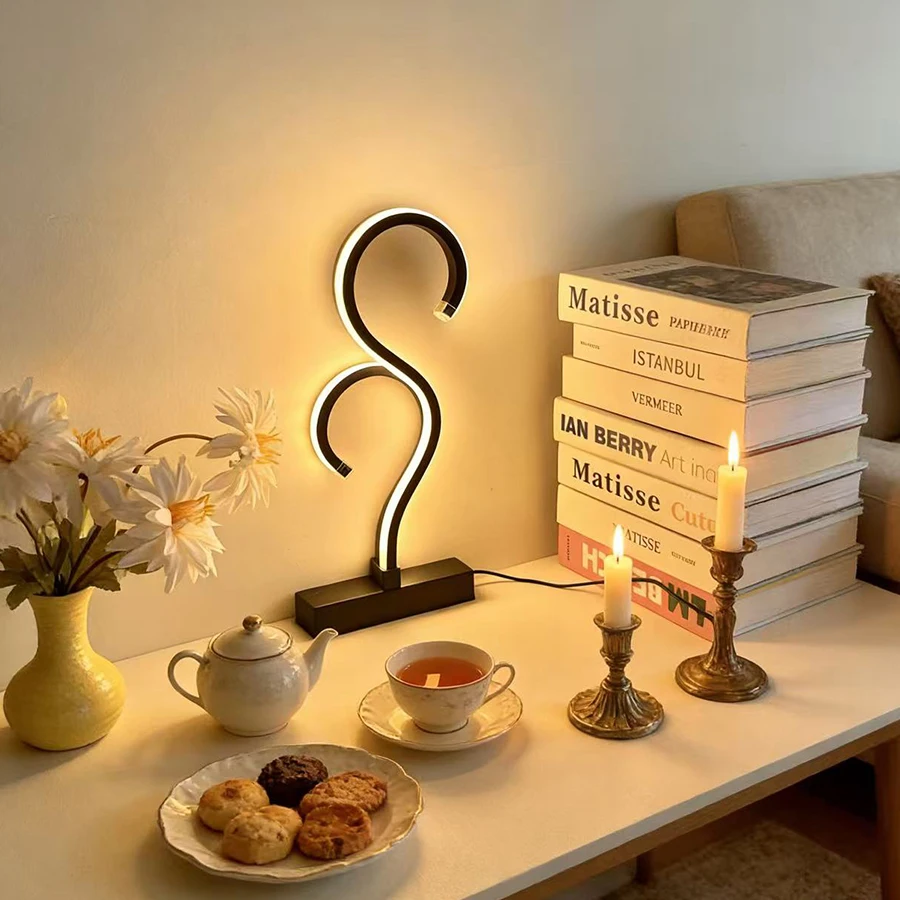 1 Piece Creative Double Question Mark Desk Lamp, USB Three-Color Dimmable Eye-Caring Night Light for Bedroom