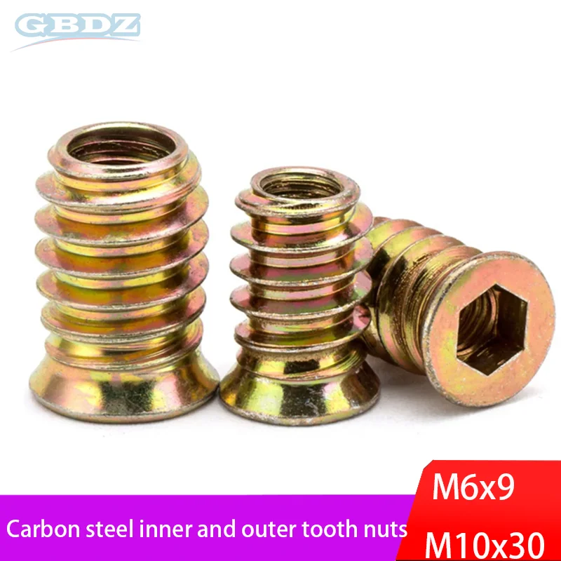 

20/30/50pcs Carbon Steel Hexagonal Embedded Nuts With Internal And External Teeth, High-Strength Anti Loosening Nuts