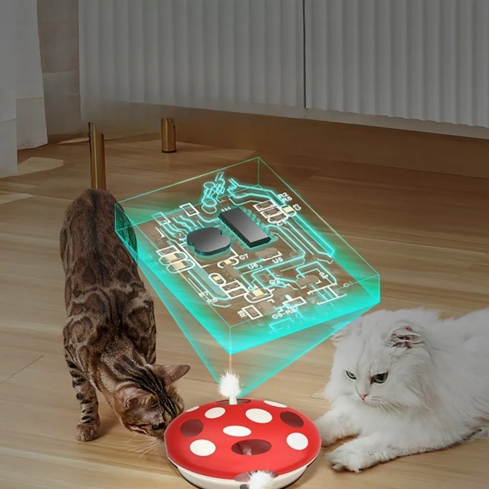 Electric Intelligent Cat Toys Stick Mushroom Cat Interactive Pet Toy Training Movable with Feathers Teasing Cat Dog Smart Toy