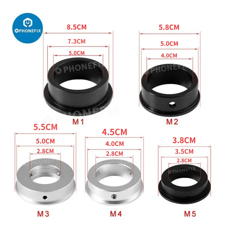 35mm 40mm 50mm 73mm C-Mount Lens Adapter Ring for Digital Stereo Microscope Foucing Bracket Holder for Phone PCB Repair Tool Set