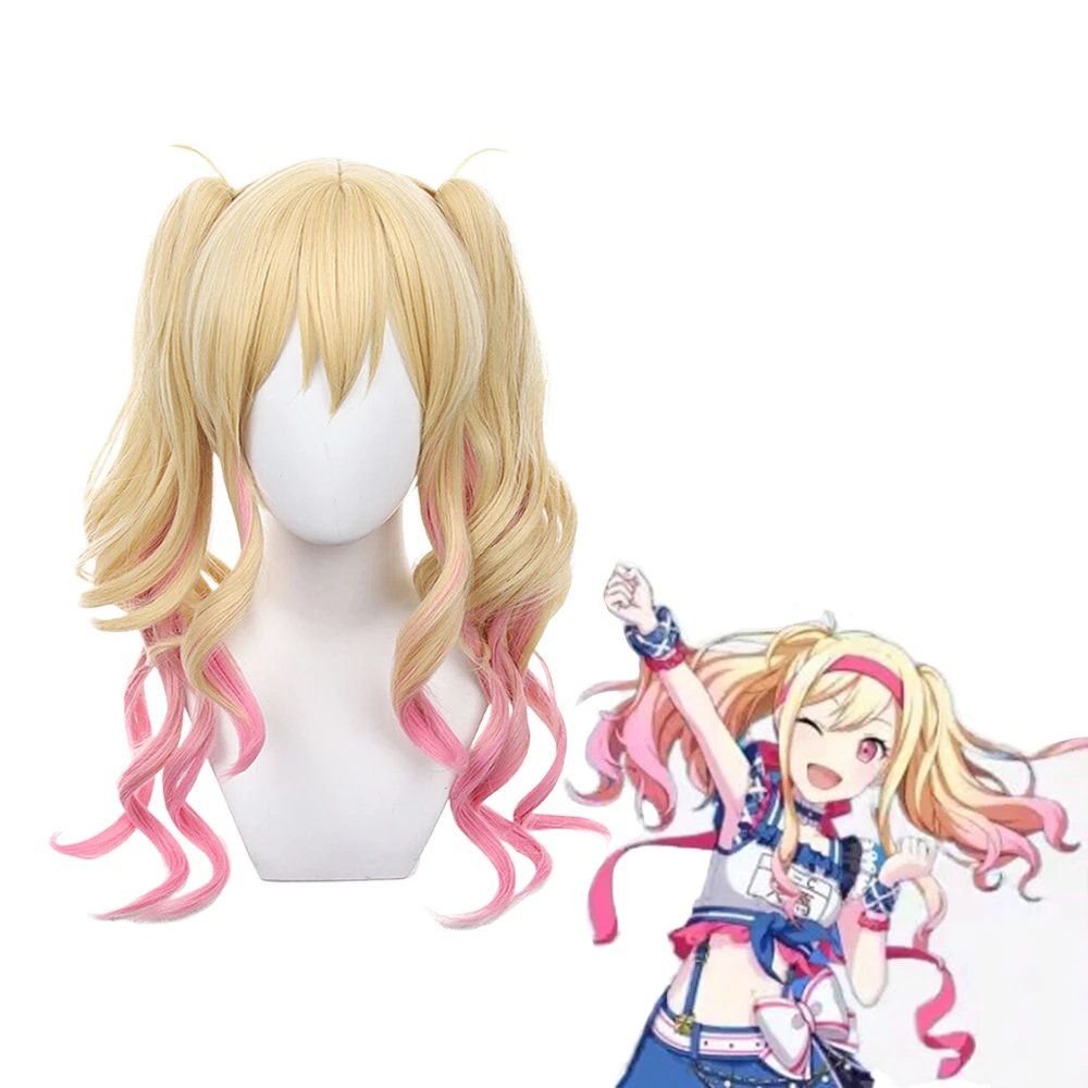 

High Quality Tenma Saki Cosplay Wig 50cm Long Gradient Curly Double Ponytails Heat Resistant Synthetic Hair Anime Wigs + Wig Cap
