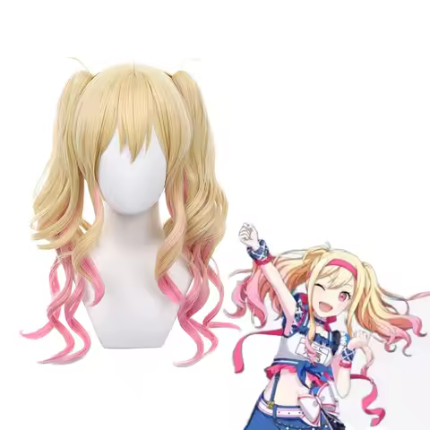 High Quality Tenma Saki Cosplay Wig 50cm Long Gradient Curly Double Ponytails Heat Resistant Synthetic Hair Anime Wigs + Wig Cap