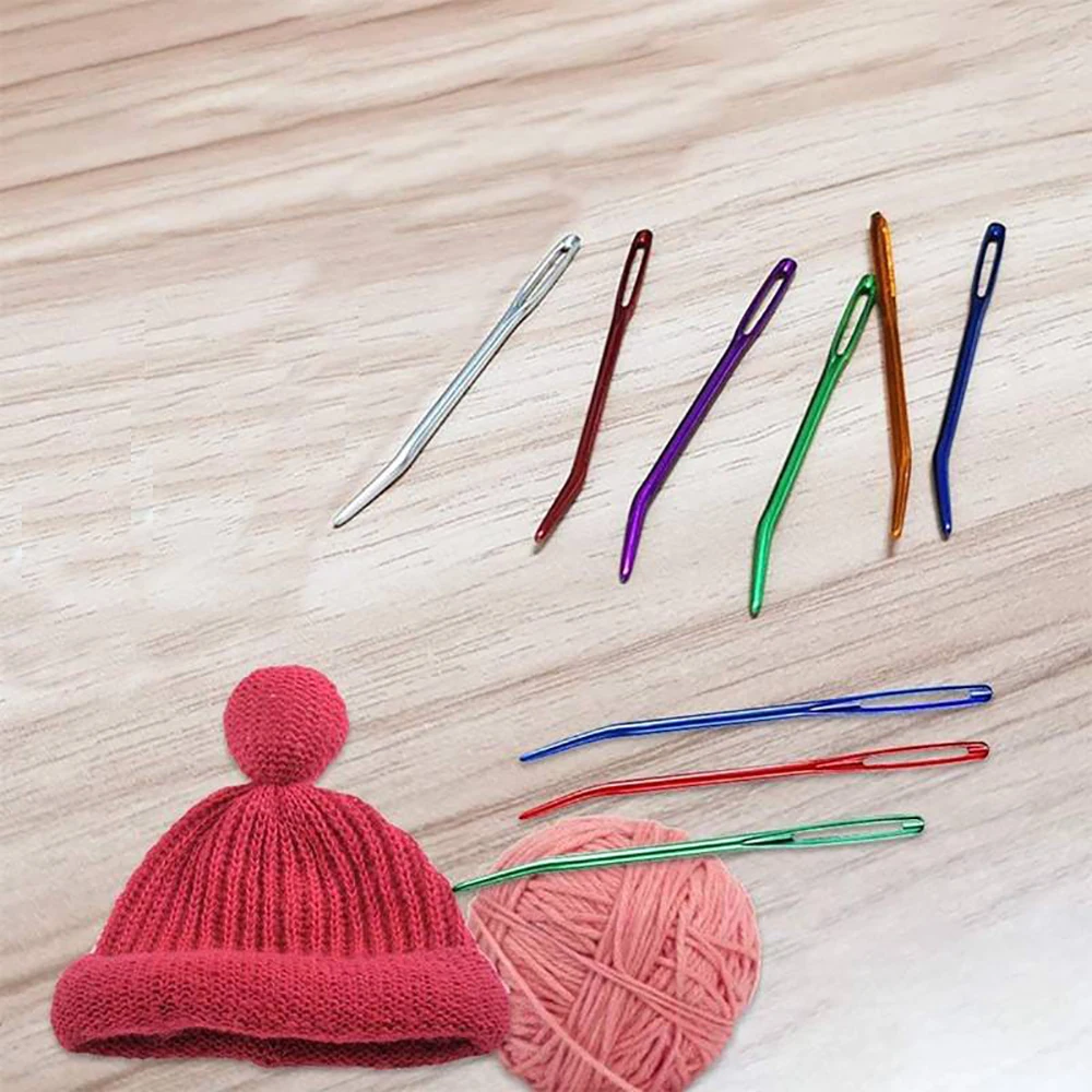 2/4/6/8pcs Yarn Knitting Needles Tapestry Large Eye Curved Tip Needlework Crafts Sewing Weaving Darning DIY Tool Aluminum Needle
